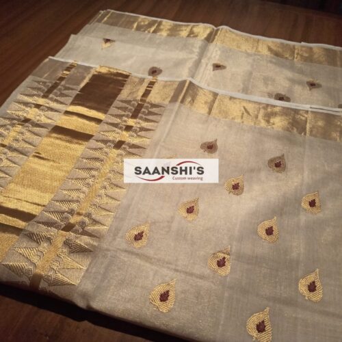 ILA - HANDLOOM TISSUE SAREE WITH LEAF AND MEENA READYTO SHIP