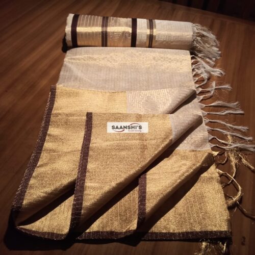 2217 FULL JARI WEAVED - TISSUE MICROCHECK SAREE coffee brown.