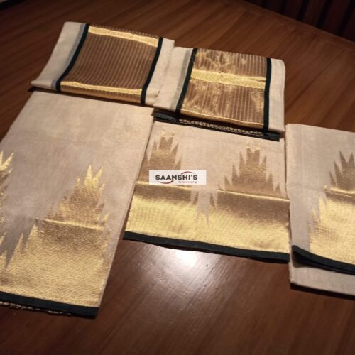 5357 PURE HANDLOOM TISSUE TEMPLE BORDER SET MUNDU bottle green