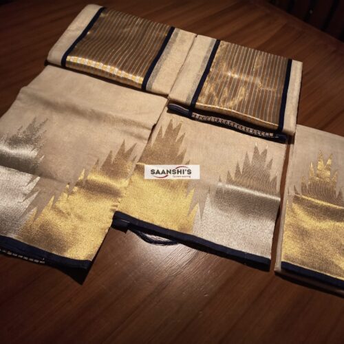 5356- SWASTHIKA - KATHIR SET  with silver and gold temple border.