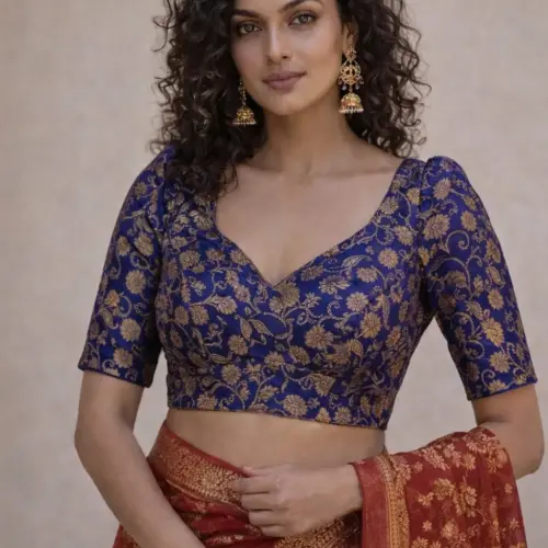 Banarasi Brocade Ready-Made Blouse| 60026| Royal blue