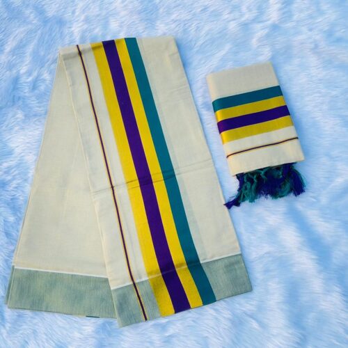 VY SET MUND – 30213 – Cream Base Gold , Violet & Teal Kara Set Mund