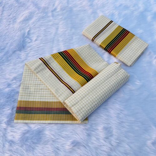 VY SET MUND – 30215– Off White Multi-Stripe Kara (Gold -Green-Maroon)