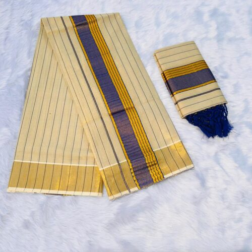 VY SET MUND – 30218 – Off White with Gold, Navy Blue  Kara Set Mund