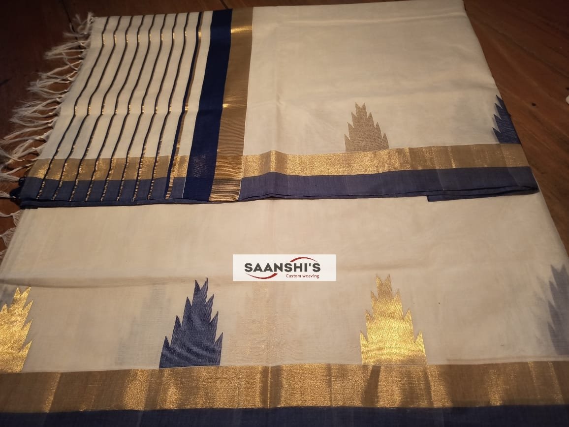 BLUEY- blue temple saree 2089 - Image 2