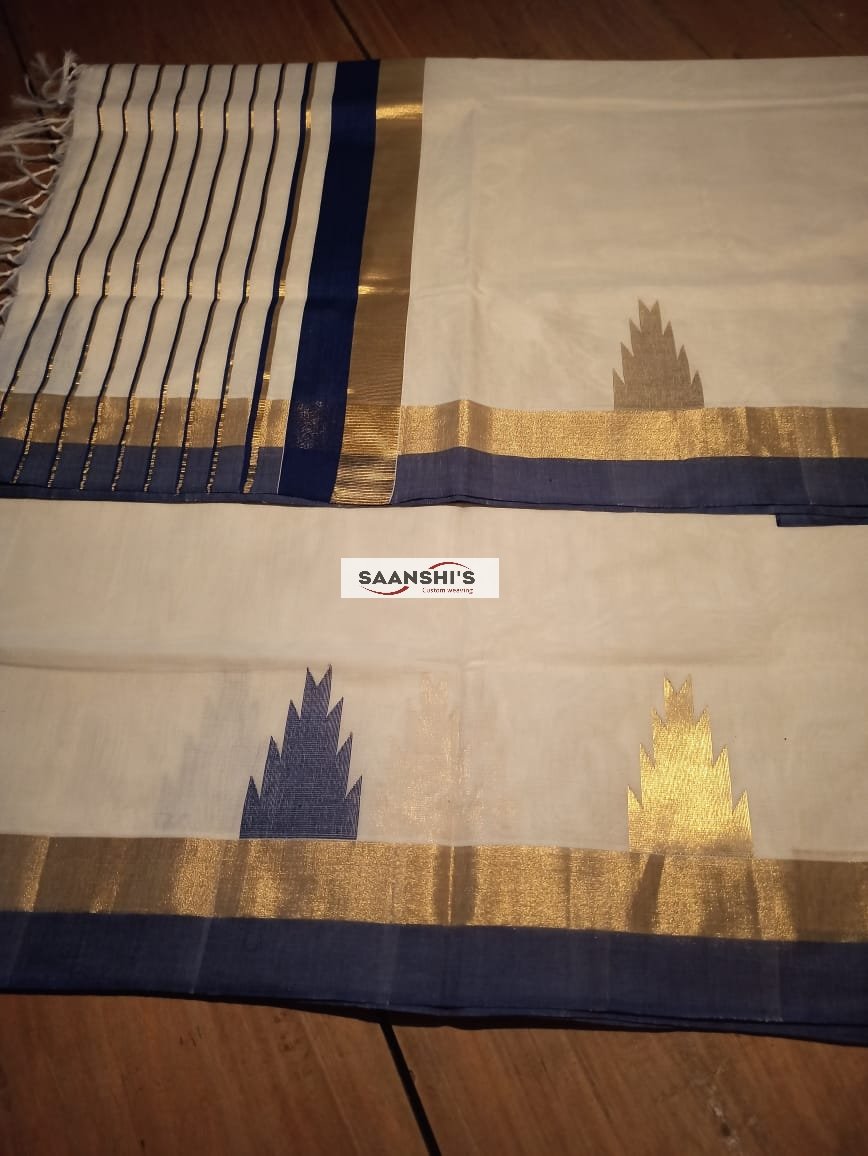 BLUEY- blue temple saree 2089 - Image 3