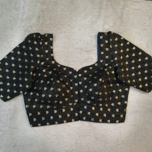 Premium Black & Gold Checked Brocade Readymade Blouse |SA 60053|  Sweetheart Neck