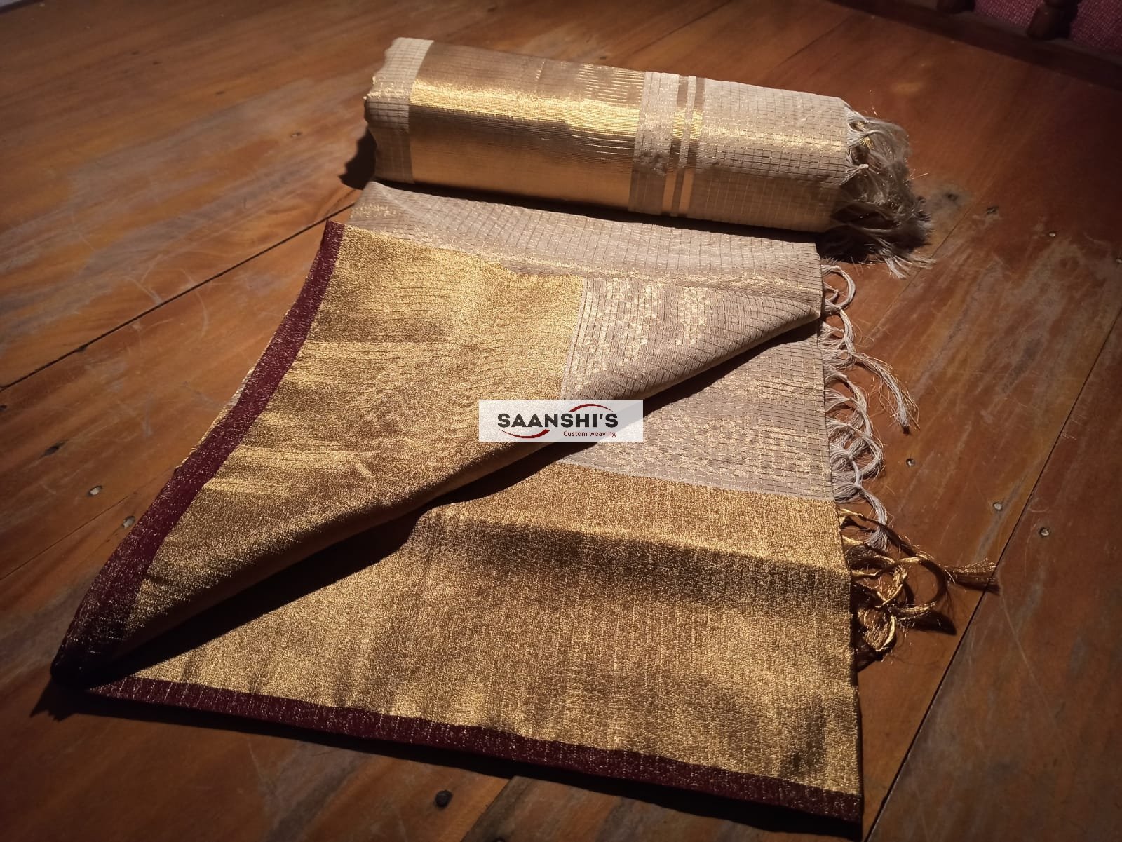 FULL JARI WEAVED - TISSUE MICROCHECK SAREE maroon 2253 - Image 5