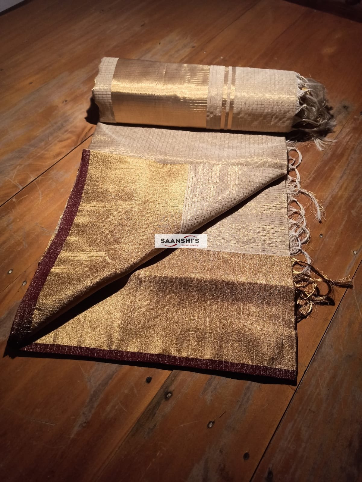 FULL JARI WEAVED - TISSUE MICROCHECK SAREE maroon 2253