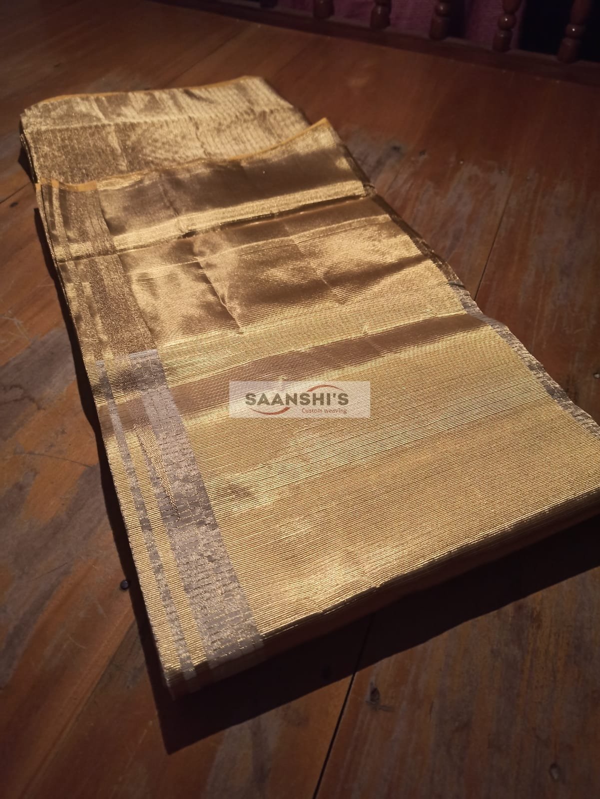 FULL JARI WEAVED –TISSUE MICROCHECK SAREE 10 INCH Golden 20481 - Image 7
