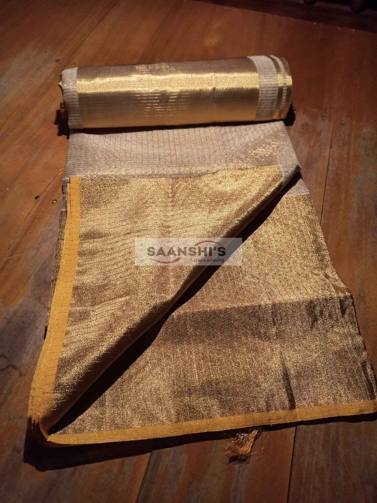 FULL JARI WEAVED –TISSUE MICROCHECK SAREE 10 INCH Golden 20481