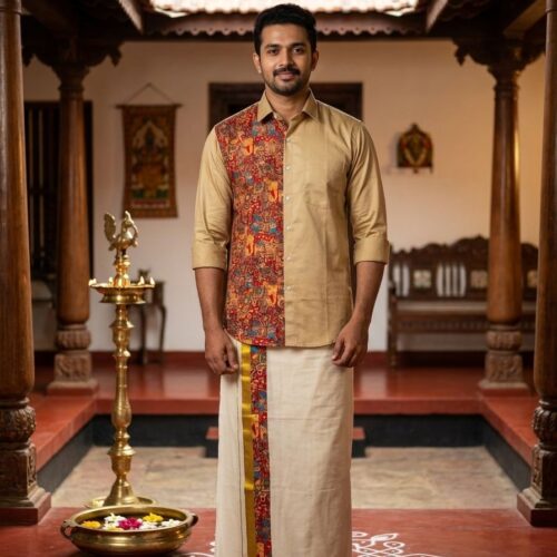Premium Printed Ethnic Shirt with Mundu Set for Men| 40106