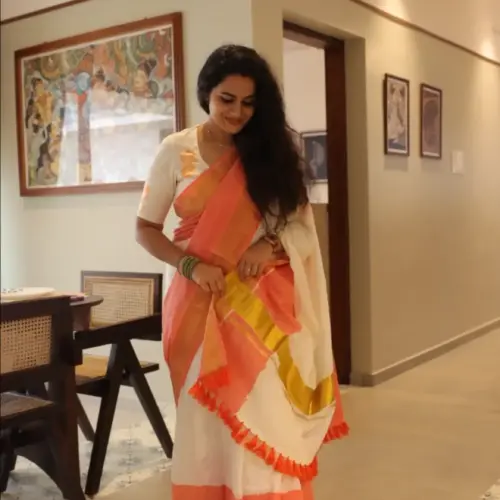 Cotton Flower Embroidery Saree with Embroidered Blouse | 20513