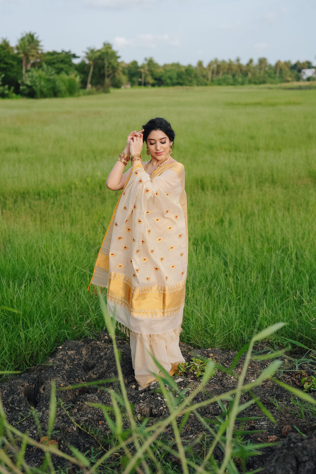 10 -ILA Pure Handloom Tissue Saree with Leaf & Meena Motifs | Premium Kerala Handloom Saree | Ready to Ship 20497 - Image 11