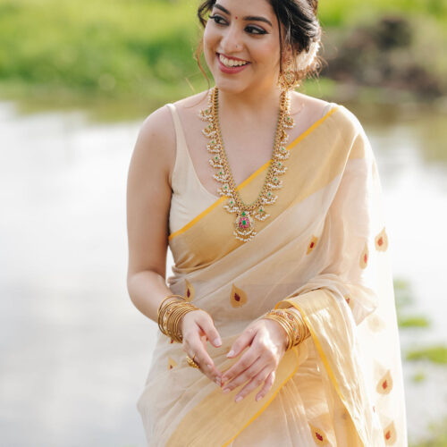 10 -ILA Pure Handloom Tissue Saree with Leaf & Meena Motifs | Premium Kerala Handloom Saree | Ready to Ship 20497