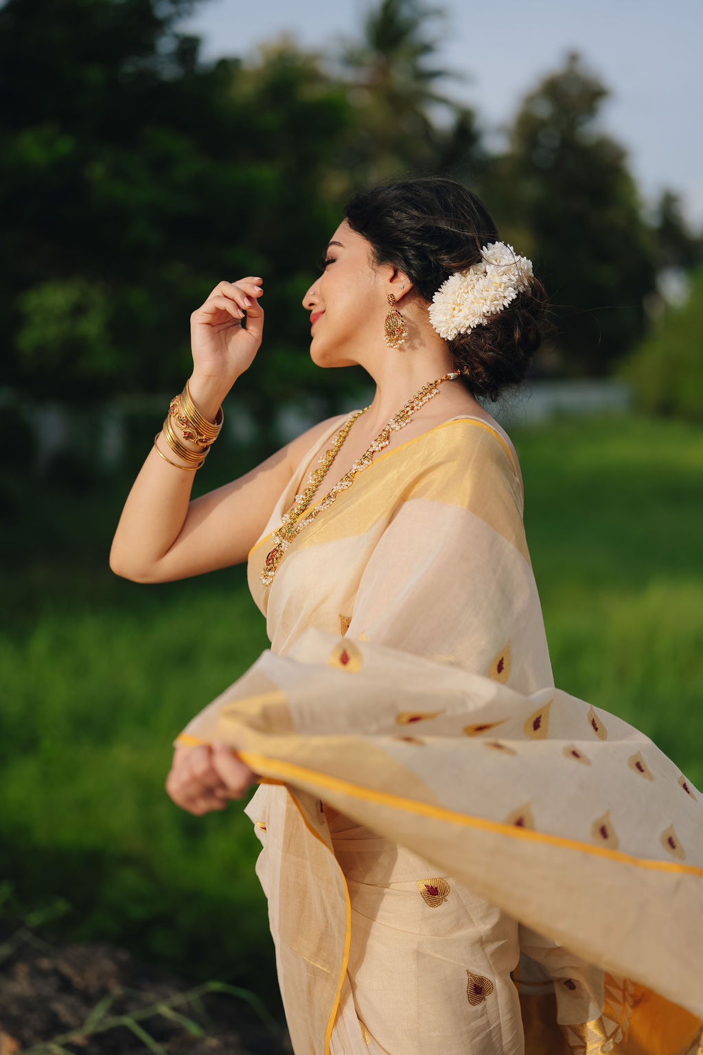 10 -ILA Pure Handloom Tissue Saree with Leaf & Meena Motifs | Premium Kerala Handloom Saree | Ready to Ship 20497 - Image 18
