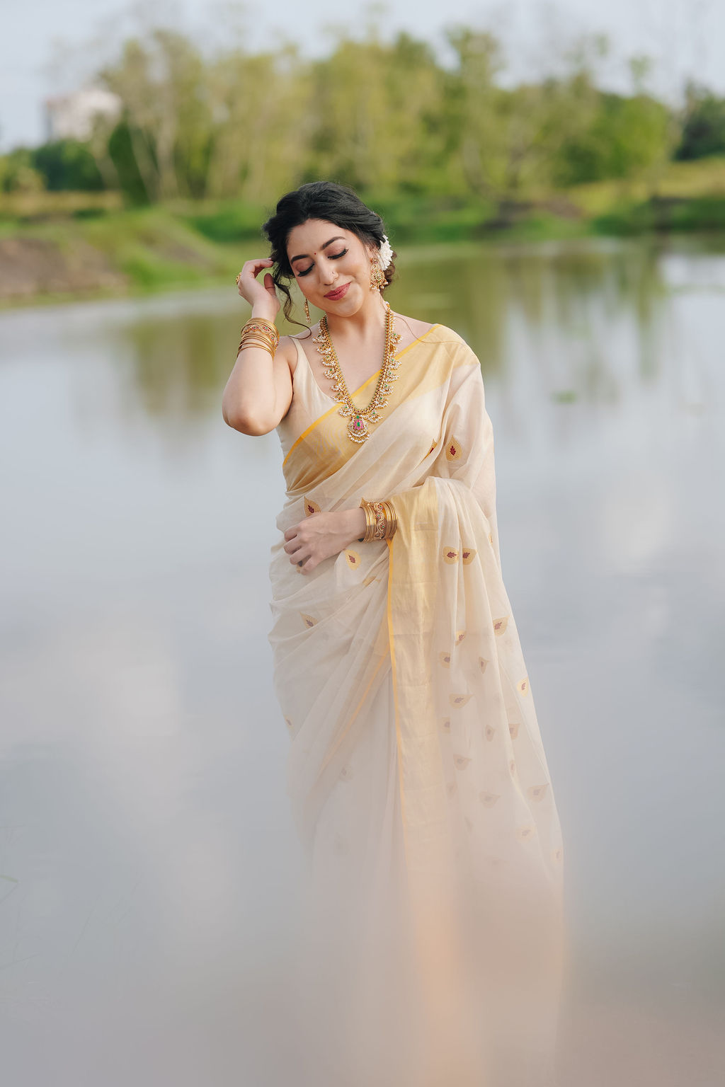 10 -ILA Pure Handloom Tissue Saree with Leaf & Meena Motifs | Premium Kerala Handloom Saree | Ready to Ship 20497 - Image 2