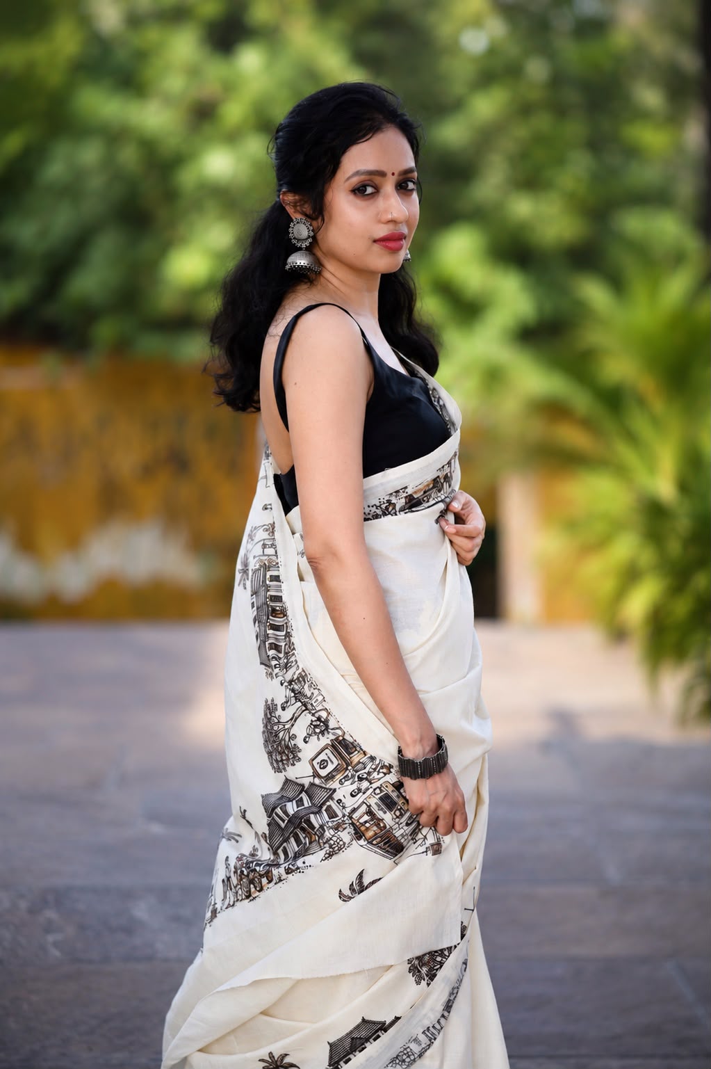 Gramam Pure Cotton Digital Printed Saree | Kerala Village Art Print Saree | No Blouse-20517 - Image 4