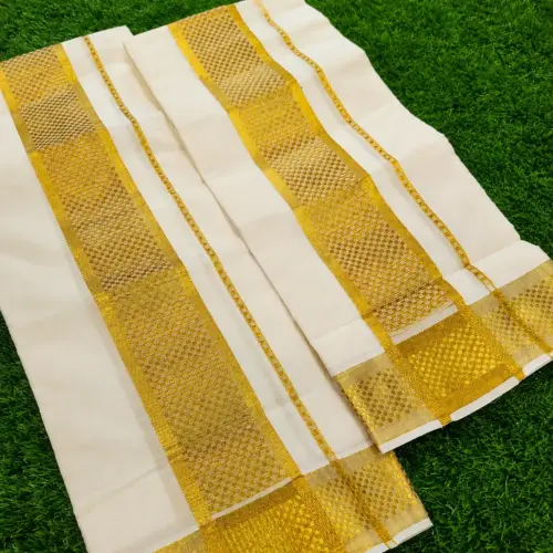 VY Set Mund | Cotton Set Mund with Gold Paya Design | Kerala Traditional Set Mund | 30248