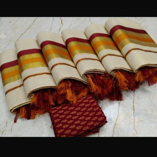 KR Premium Powerloom Set Mundu with Dual Colour Kara & Jacquard Blouse | 30245