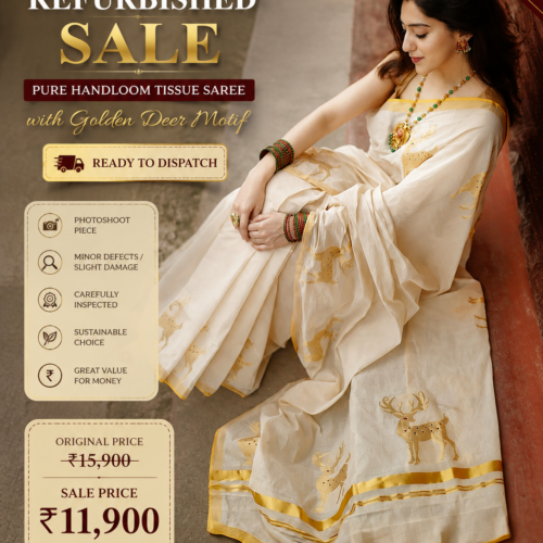 Pure Handloom Tissue Saree with Golden Deer Motif | Refurbished | Ready to Dispatch | 20504-1