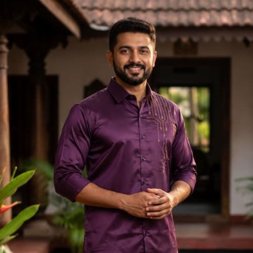 Men’s Purple Full Sleeve Embroidered Shirt | Elegant Gold Thread Detailing |-40125-4