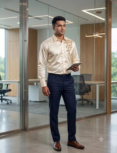 Off White Embroidered Men's Shirt | Premium Ethnic Shirt | Floral Embroidery | 40126