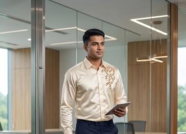 Off White Embroidered Men's Shirt | Premium Ethnic Shirt | Floral Embroidery | 40126