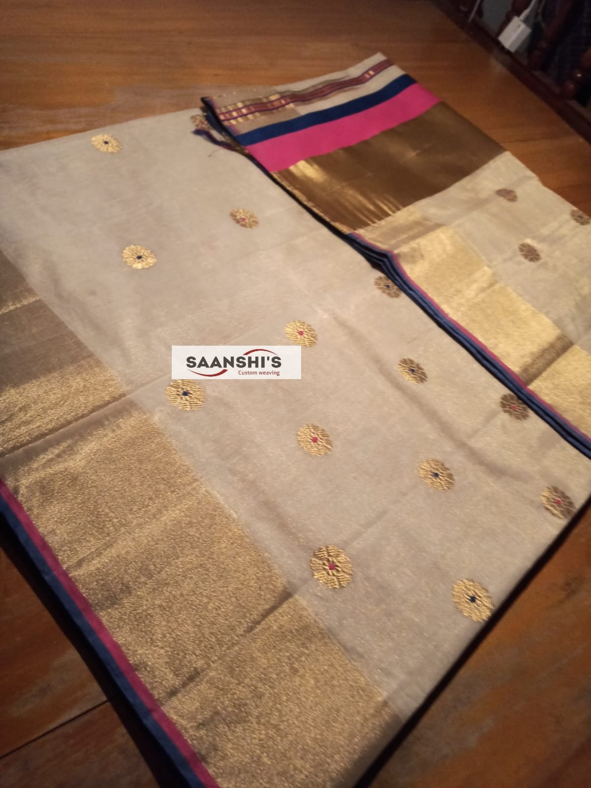 SMITHA- PURE HANDLOOM TISSUE FLOWER MEENA SAREE 30197 - Image 5
