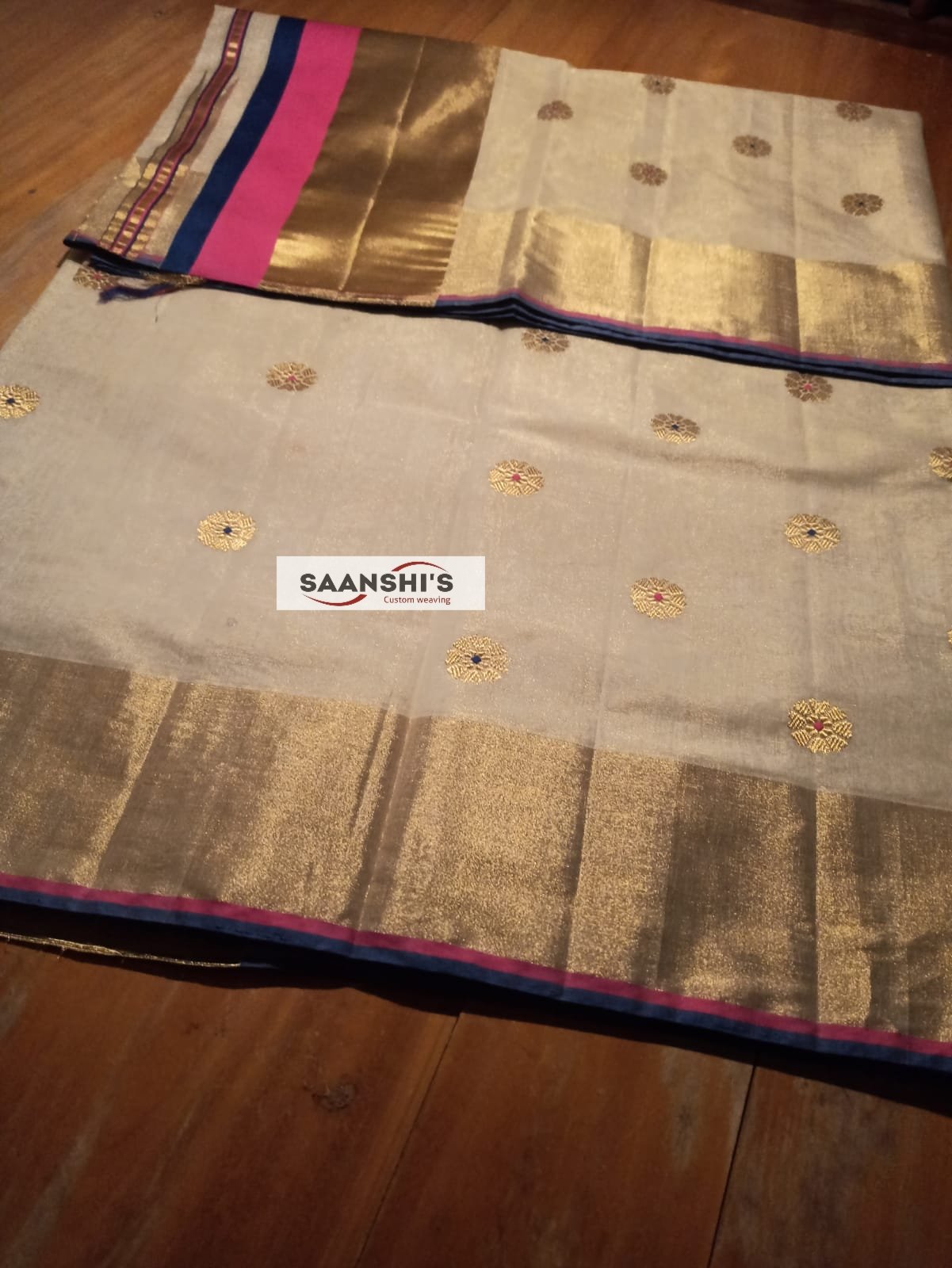 SMITHA- PURE HANDLOOM TISSUE FLOWER MEENA SAREE 30197 - Image 4