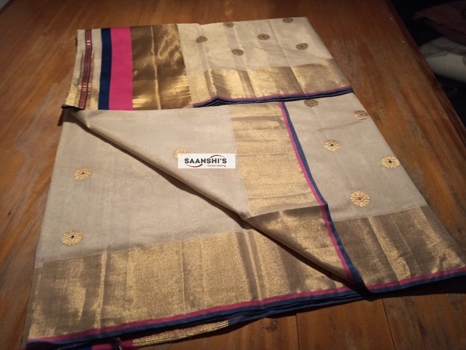 SMITHA- PURE HANDLOOM TISSUE FLOWER MEENA SAREE 30197 - Image 3
