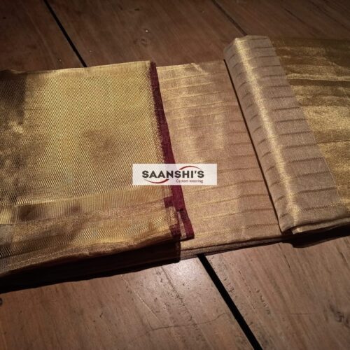 Pure Handloom Tissue Kanjivaram & Kasavu Fusion Saree