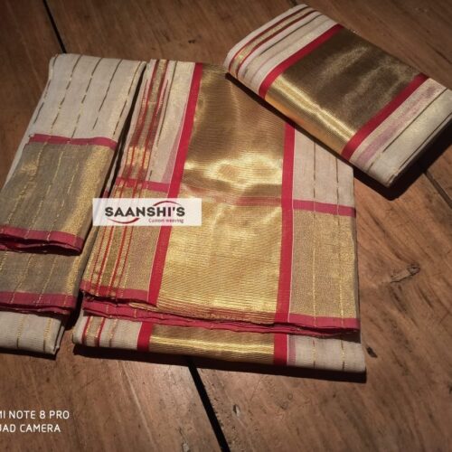 Pure Handloom Tissue Set Mund with 5 Inch Border & Kara