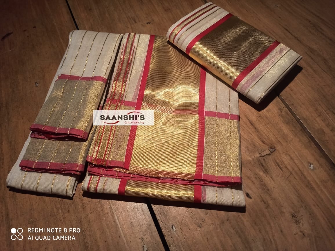 Pure Handloom Tissue Set Mund with 5 Inch Border & Kara