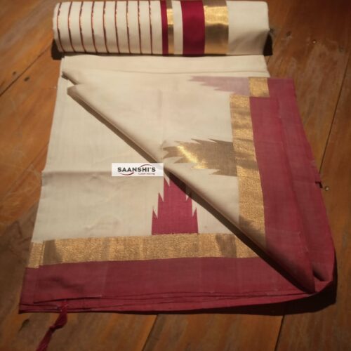 6779 PURE HANDLOOM COTTON Maroon TEMPLE BORDER SAREE
