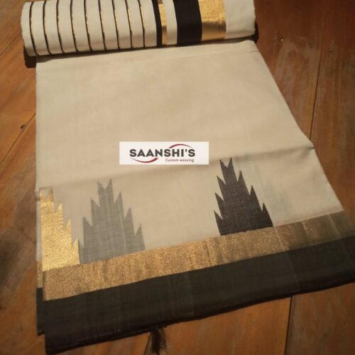 6780 PURE HANDLOOM COTTON Black TEMPLE BORDER SAREE