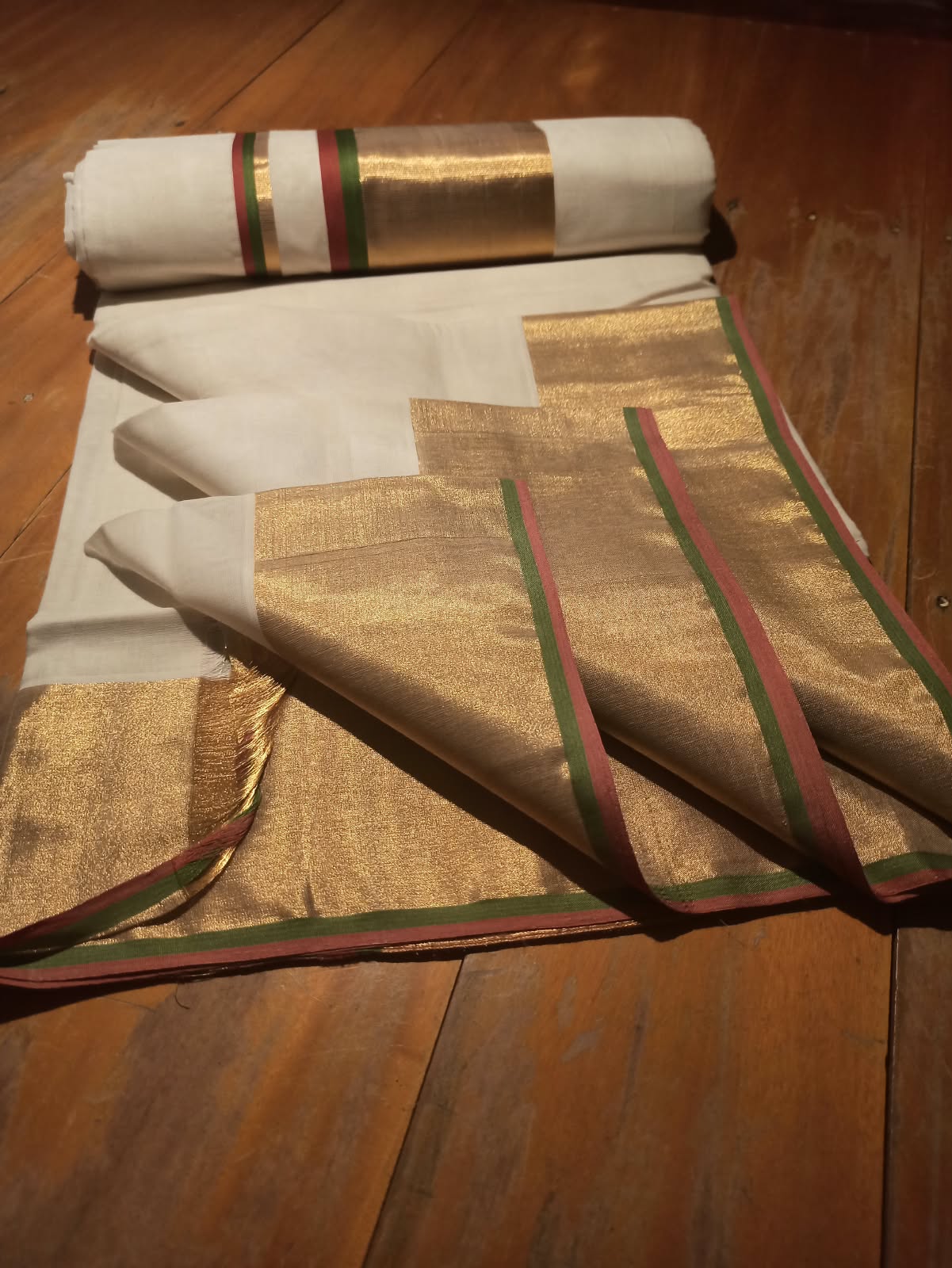 BRICK RED + OLIVE GREEN | HL COTTON | SAREE | 20548 - Image 3