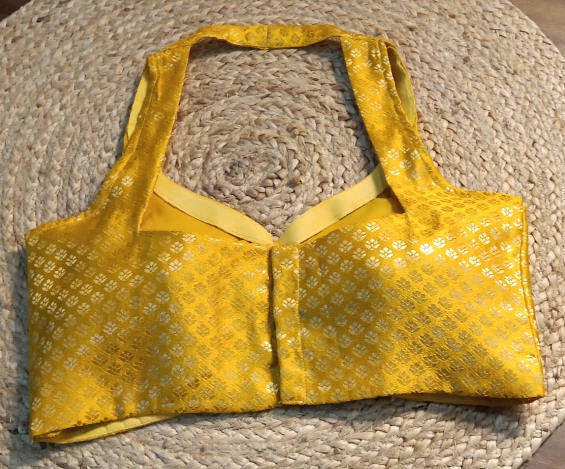 Banarasi Brocade Ready Made Blouse | Golden Yellow - Image 2