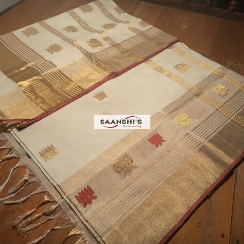 Pure Handloom Cotton Saree with Lotus Motifs